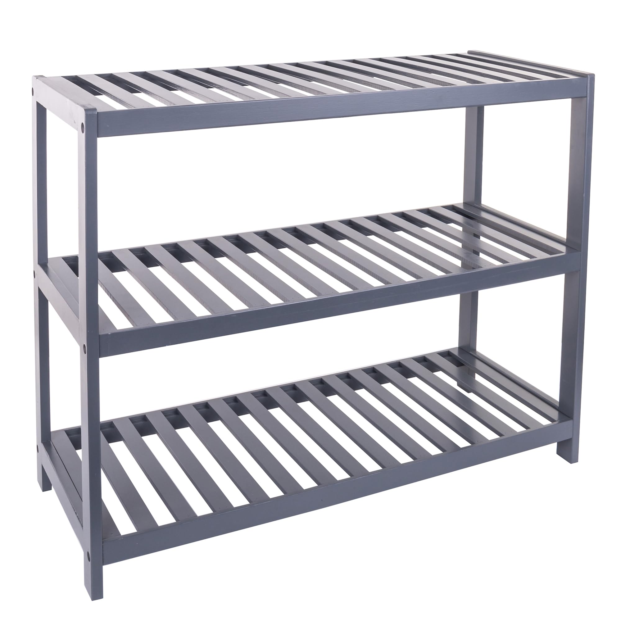 Vencier Bamboo Shoe Rack Natural – Easy Assembly & Strong Design Stand Shelf Organizer Ideal for Corridor, Bedroom, Bathroom, Hallway & Small Spaces, Large Capacity (3 Tier, Grey)