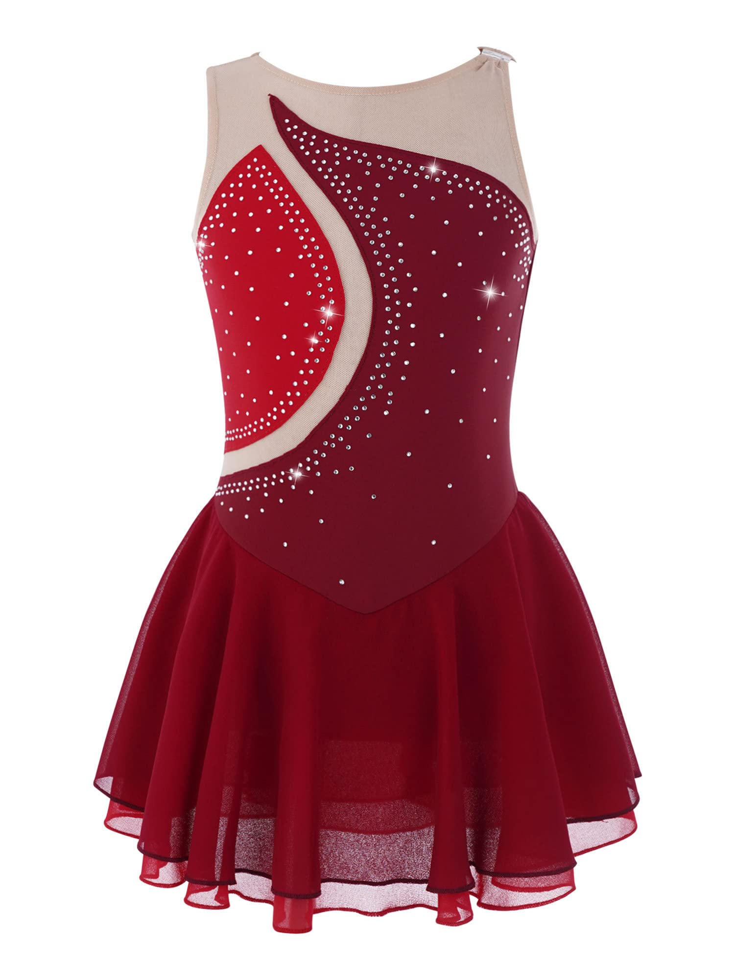 IEFIEL Vestido de Patinaje Artístico para Niña Maillot Ballet con Falda Malla de Gimnasia Rítmica sin Mangas con Lentejuelas Brillantes Vestido de Danza Lírica — view 10