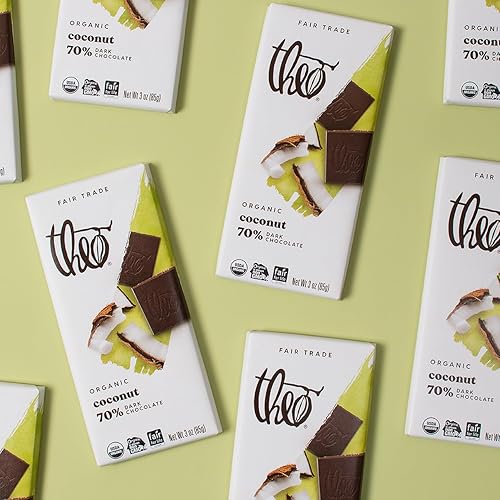 Miniatura 5 de Theo Barra de chocolate negro orgánico de coco y chocolate, 70% cacao, paquete de 12  Vegano, comercio justo