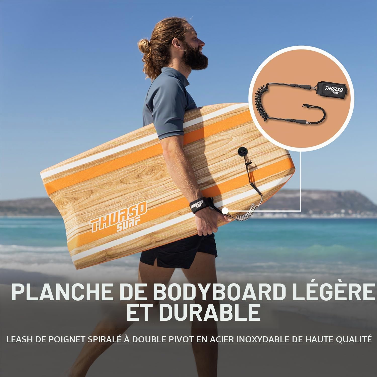 THURSO SURF Quill Bodyboard léger et durable en EPS Core IXPE avec fond lisse en polyéthylène haute densité, queue croissante, double canal en maille plastique avec double émerillon en acier