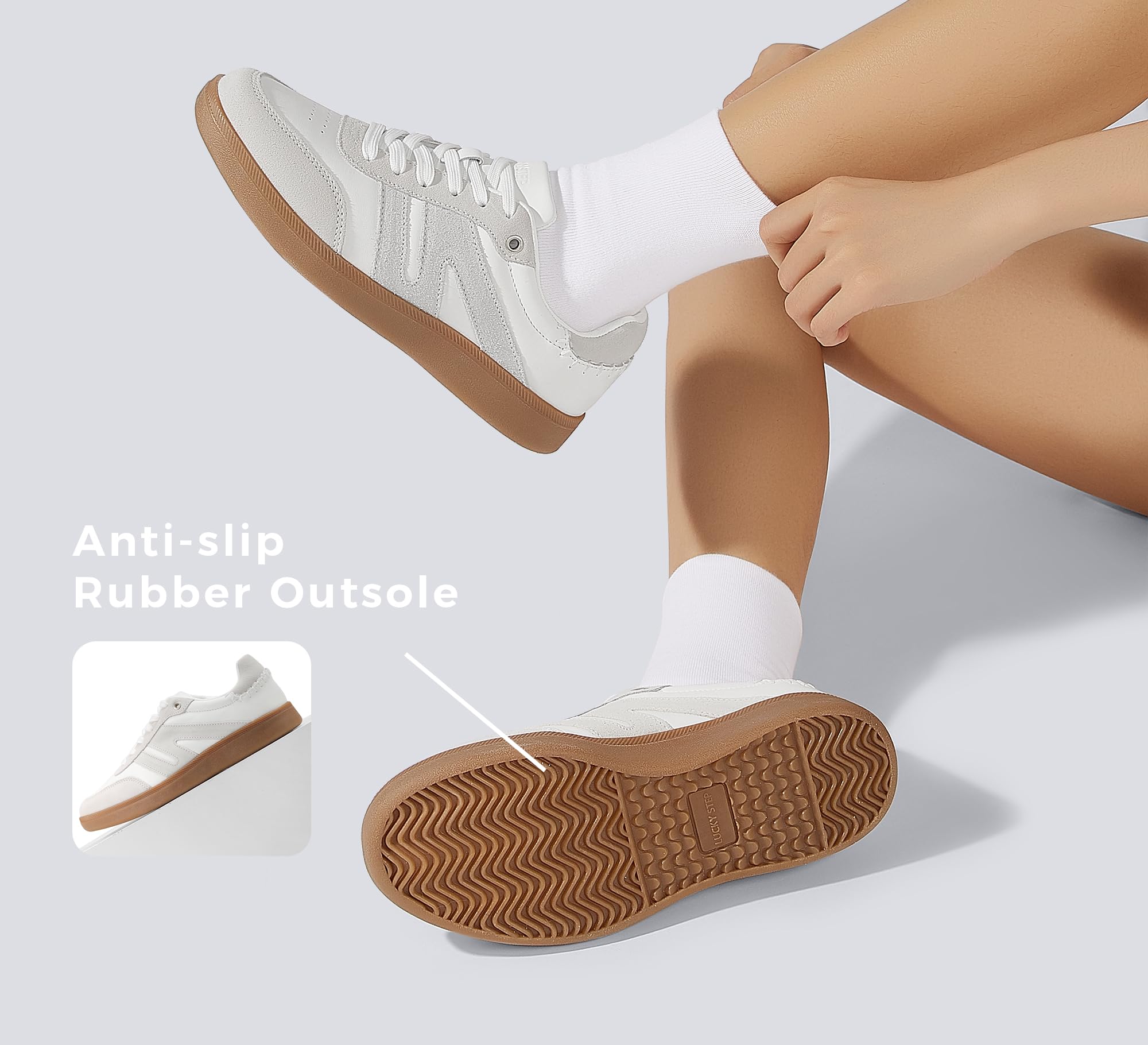 LUCKY STEP Women Classic Retro Gum Sole Fashion Sneakers Casual Tennis Skate Shoe Genuine Leather Walking Footwear Anti Slip Trainers