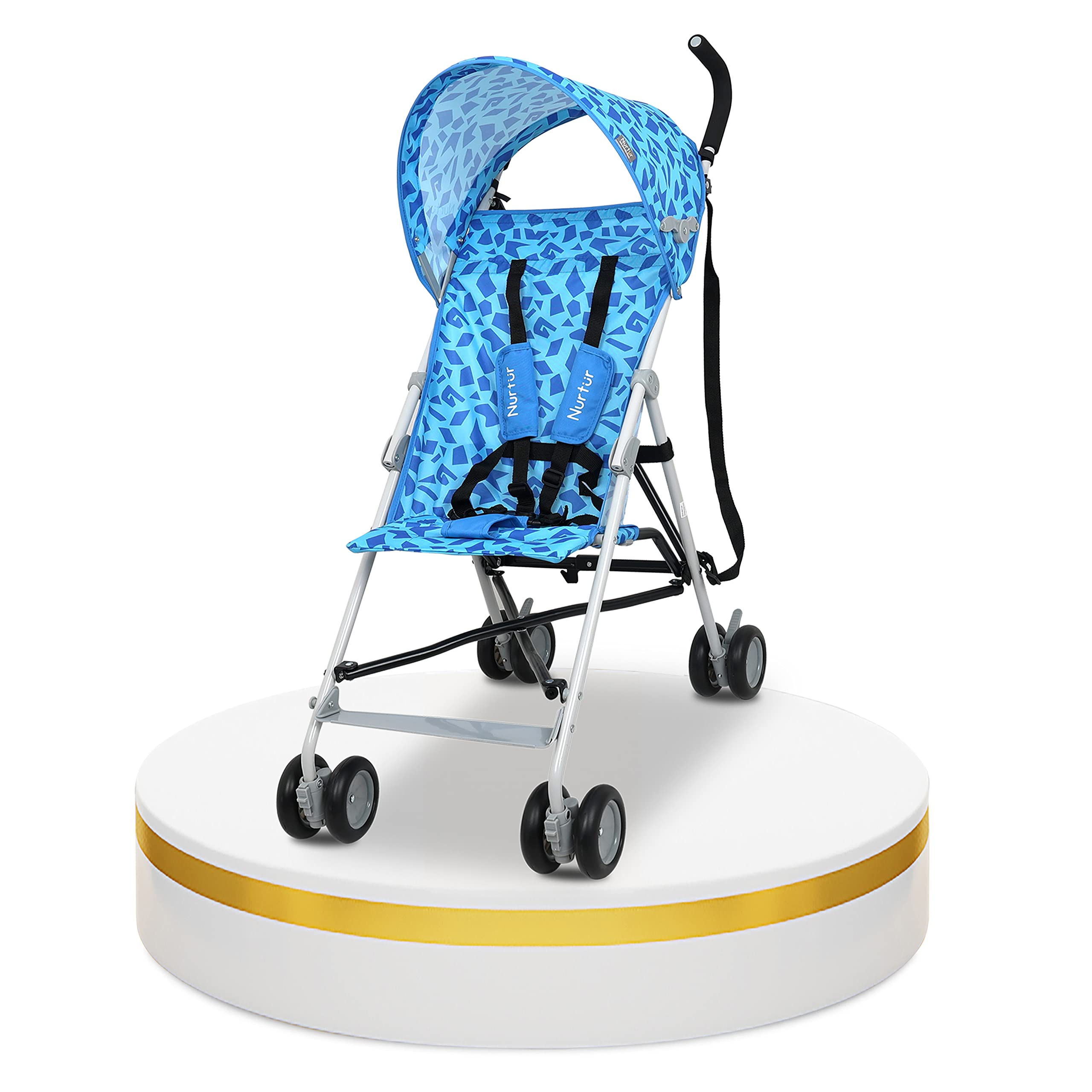 Nurtur Rex Lightweight Stroller – Compact Fold, Sun Canopy, Shoulder Strap, Airflow Design, Portable Buggy for Toddlers 6-36 Months, Easy Fold, - Blue