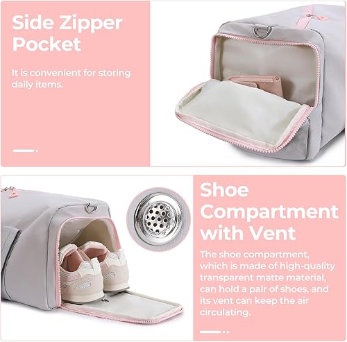 Miniatura 4 de Bolsa de gimnasio para mujer con compartimento para zapatos y artículos húmedos, bolsa de lona para viajes, deportes, yoga, fitness y entrenamiento