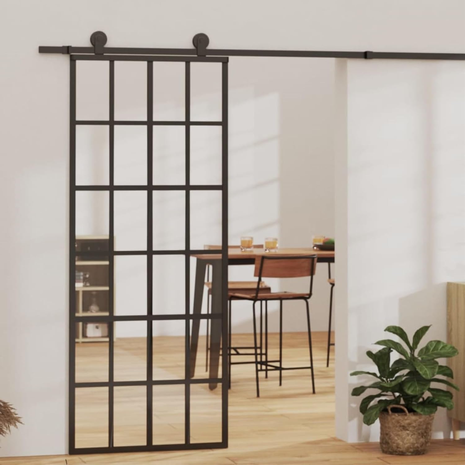 Casafoyer Sliding Door ESG Glass and Aluminum 29.9"x80.7" Black