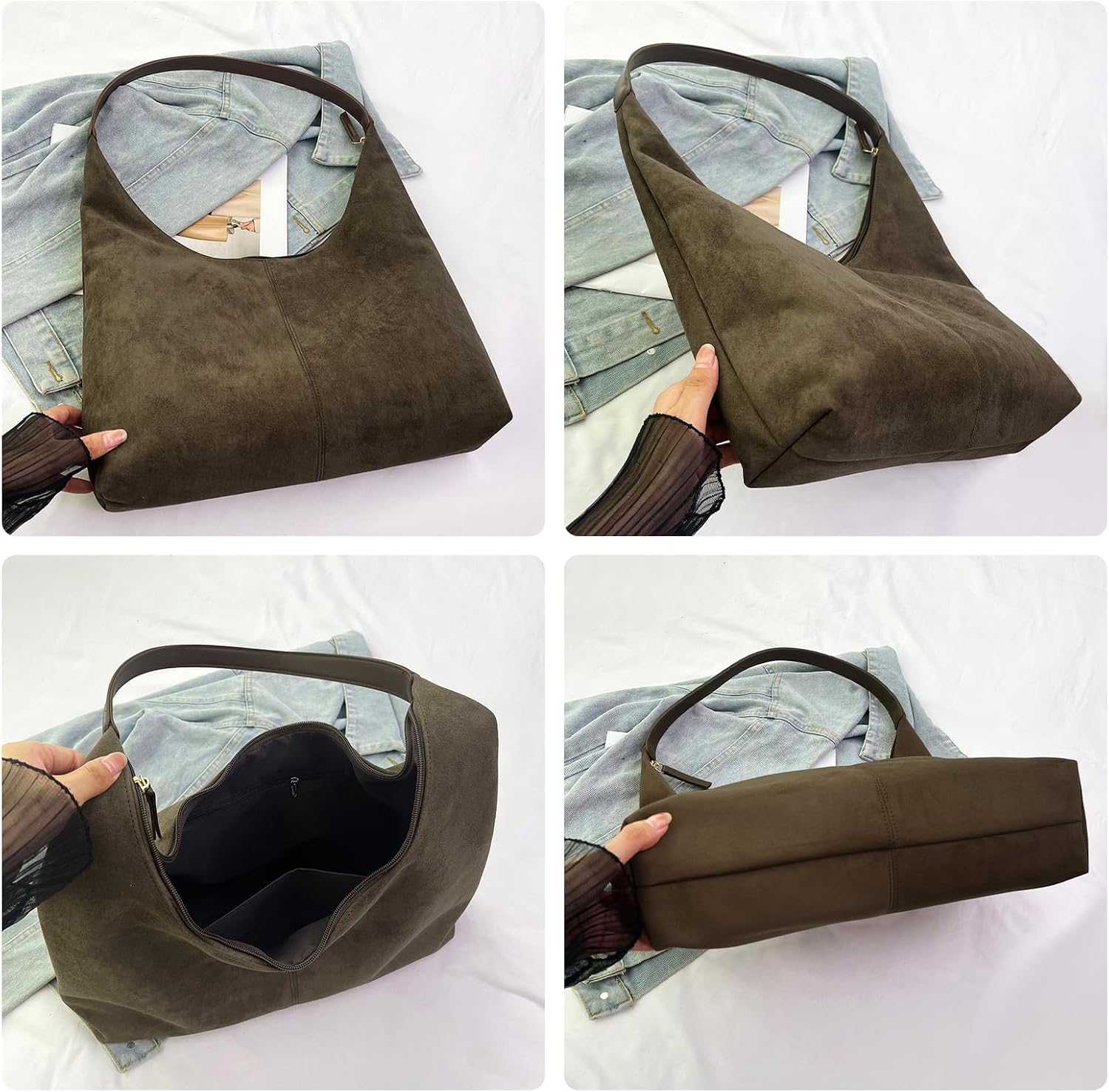 Suede Shoulder Bag for Women Tote Bag Trendy Hobo Bags Work Handbag Suede Purse Travel Underarm Slouchy Bags