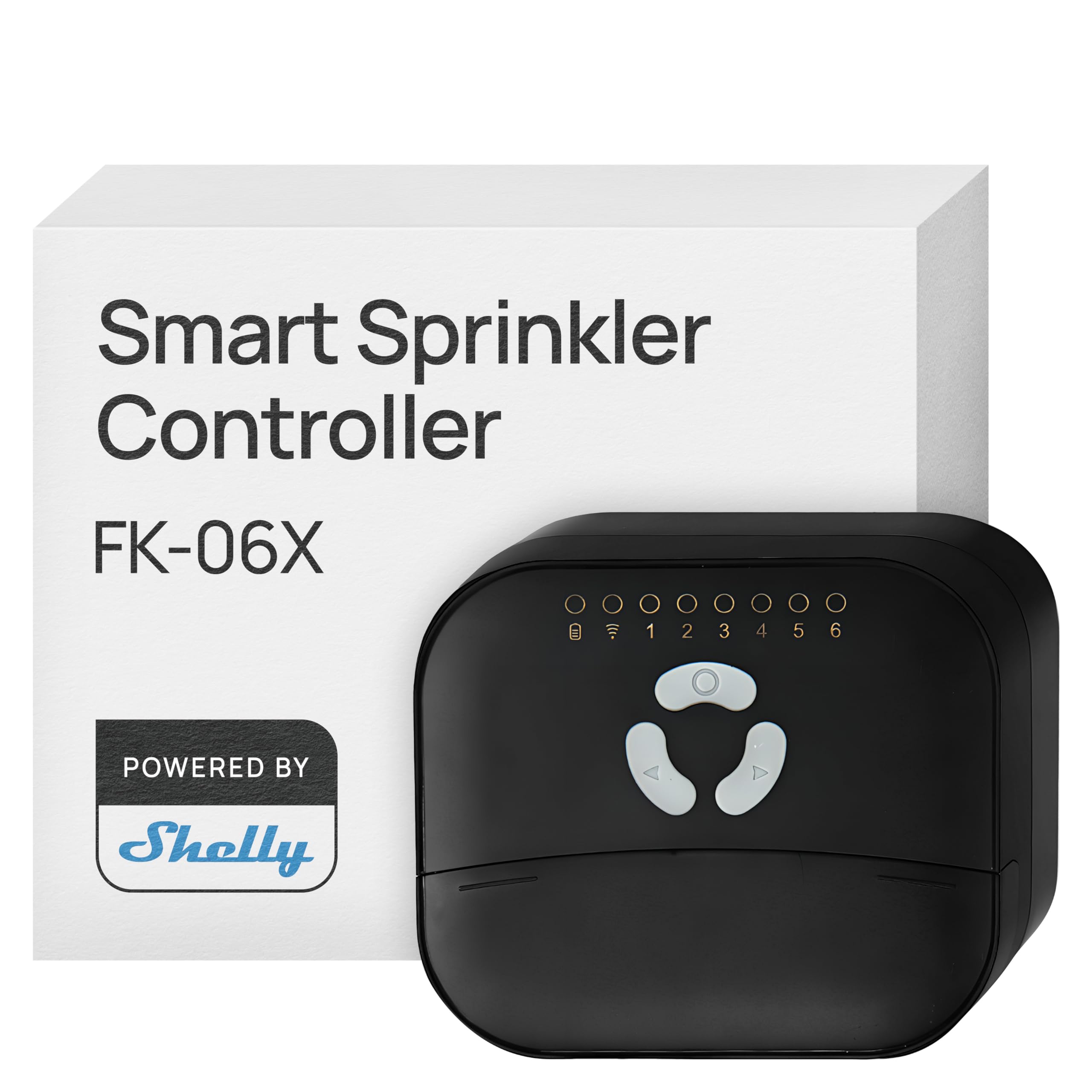 Shelly FrankEver Centralina Irrigazione FK-06X - 6-zone Wi-Fi Abilitato Controller per Irrigazione Intelligente, Sequenza delle Zone e Automazione, 24 V AC Uscite, Nessun Hub Richiesto