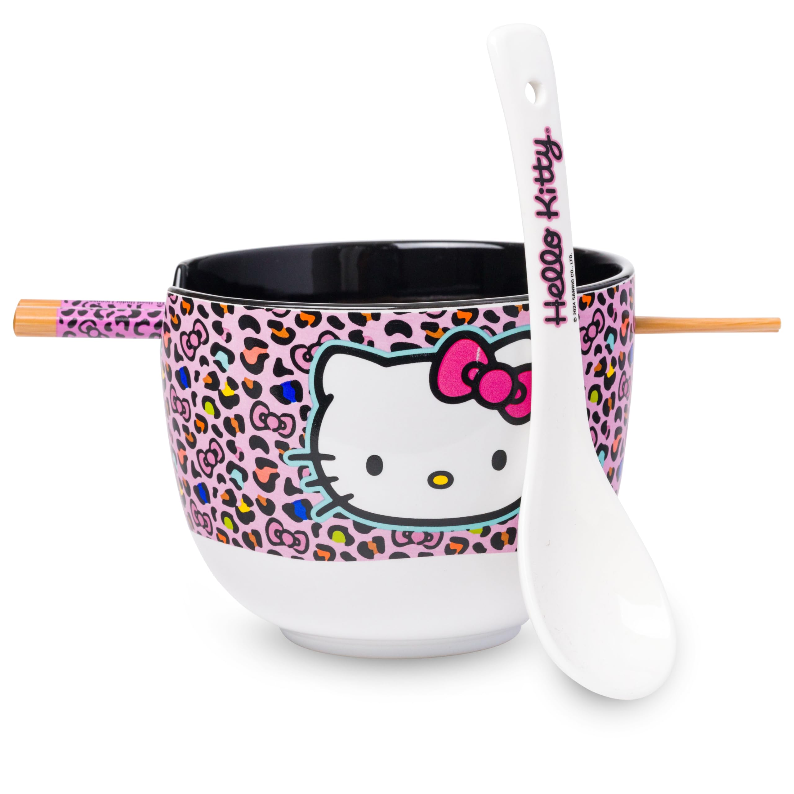 Silver Buffalo Sanrio Hello Kitty Leopard, Ramen Bowl with Chopsticks, 20oz