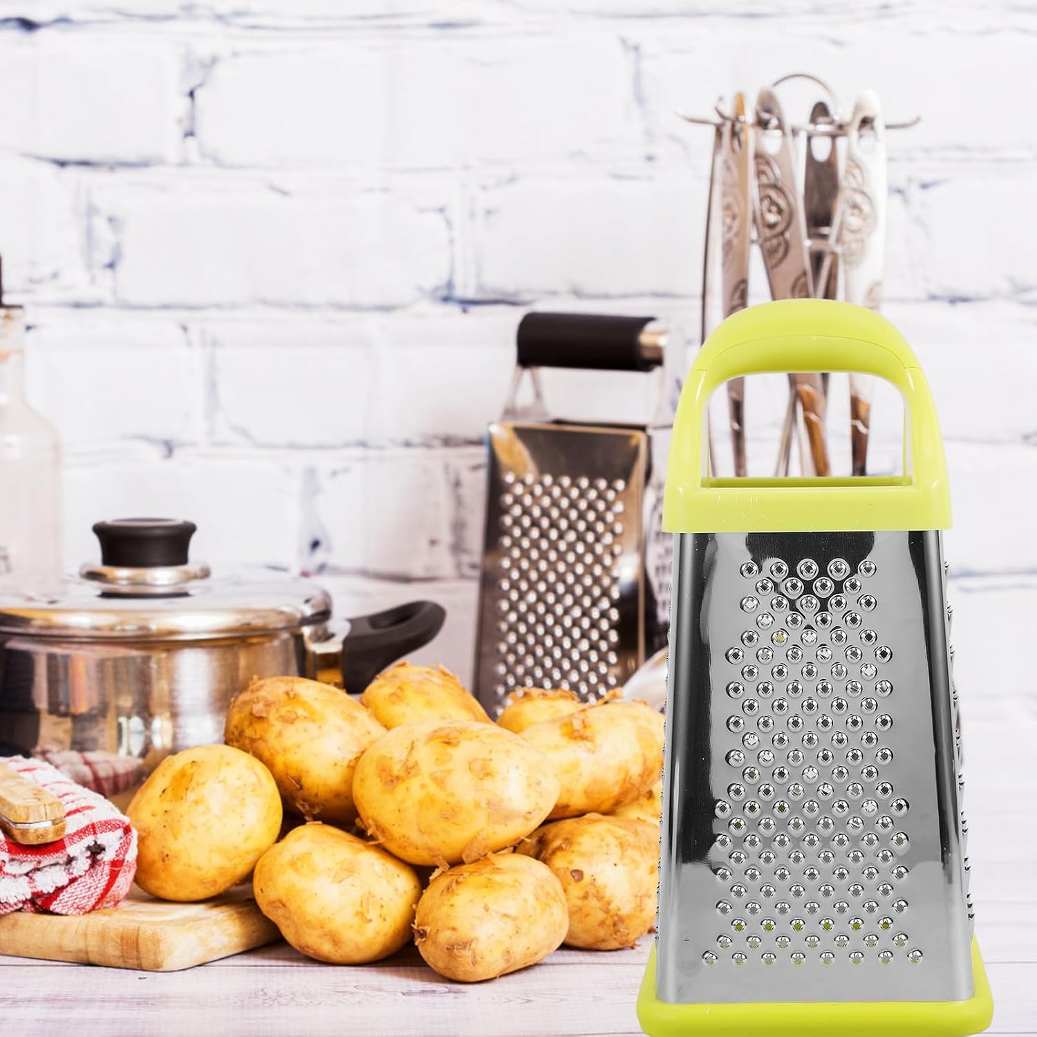 Box Grater with Storage Box, Stainless Steel and Silicone, Green image 4