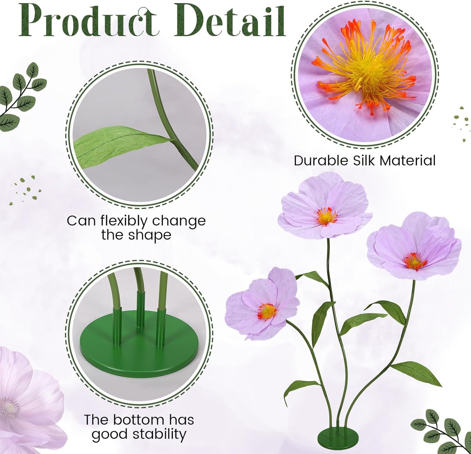 6ft Purple Giant Flowers for Decoration with Stand, Large Artificial Silk Poppy, Handcrafted Large Flower for Garden Wedding Party Photography Props Hotel Office Art Gallery Window Display