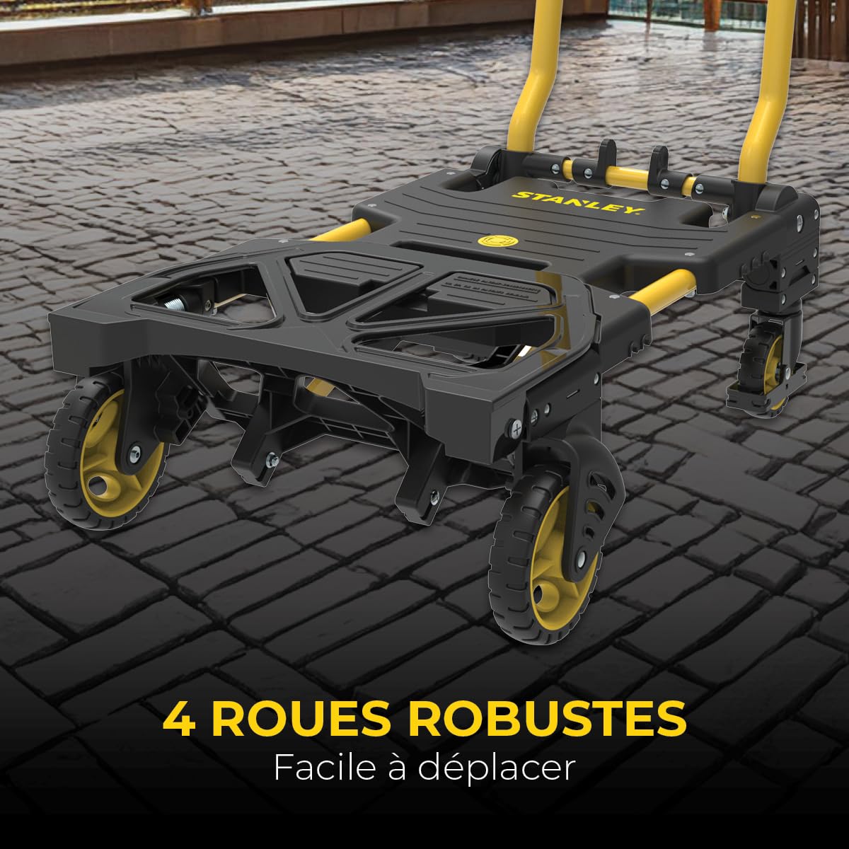 Stanley 2 en 1 Chariot Pliable SXWTD-FT585 - Chariot de Transport Capacité 137 KG - Plateforme Pliable - Multifonctionnel - Noir/Jaune
