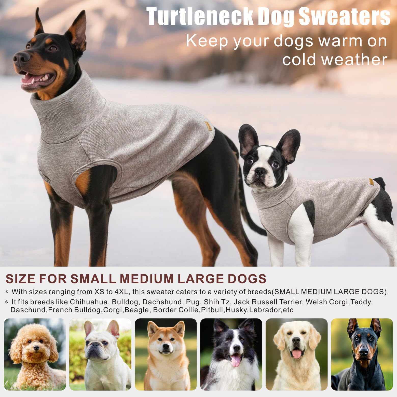 Mosucoirl Dog Sweaters Pet Pullover,Turtleneck Doggy Sweatshirt for Extra Large Dogs Thick Warm Dog Clothes Fleece Soft Winter Hoodies Outfit for Small Medium Large Dogs XS-4XL (Khaki - Image 3