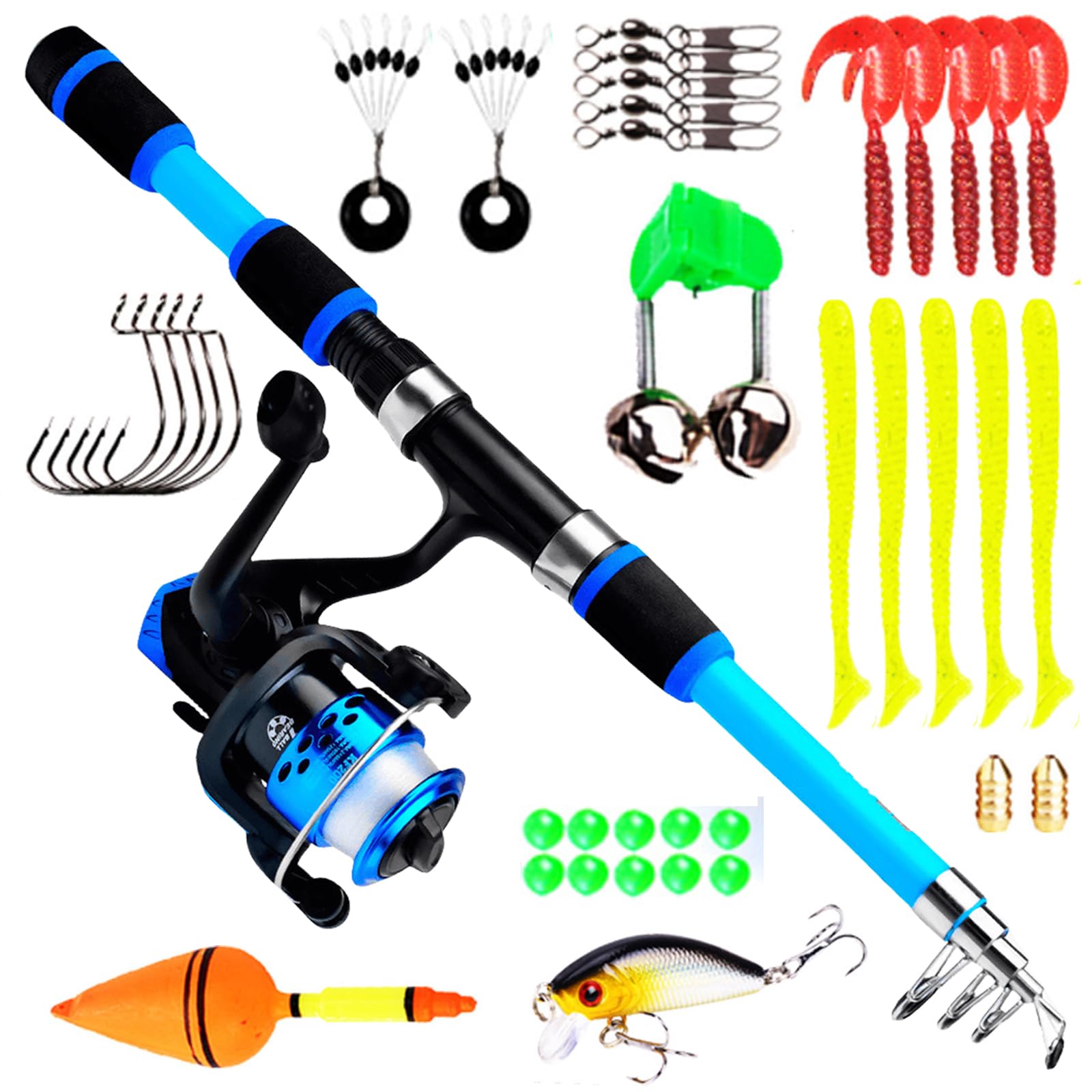 Set Da Pesca Per Bambini 1,8 M - Canna Telescopica In Fibra Di Carbonio Con Mulinello Ed Esche, Principianti - 3