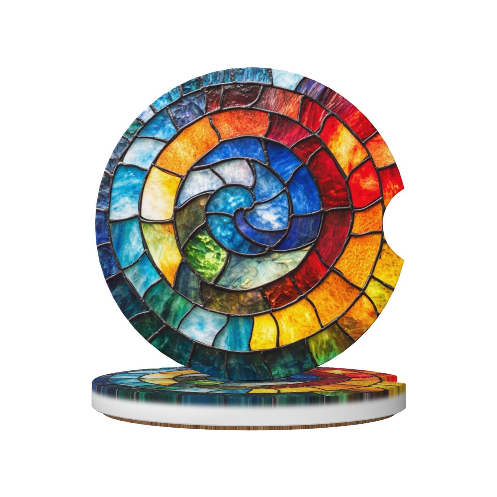 Stained Glass Colorful Mosaic Ceramic Coasters,2pcs