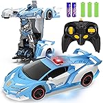FDJ RC Cars - Transform Remote Control Car, 2.4Ghz 1:18 Scale Transforming Police Car Toy with Flashing Light, One Button Deformation 360 Degree Rotating Drifting Kids Toys Car for Boys Girls