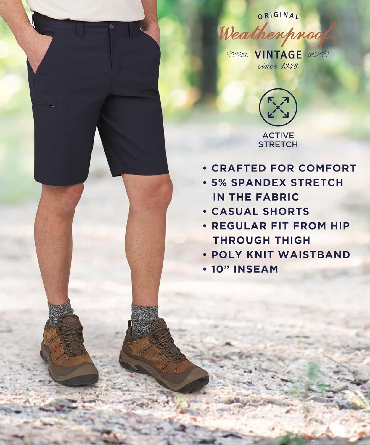 Weatherproof Vintage Mens Casual Shorts, Quick Dry Lightweight Stretch Hiking Shorts with Zipper Pockets
