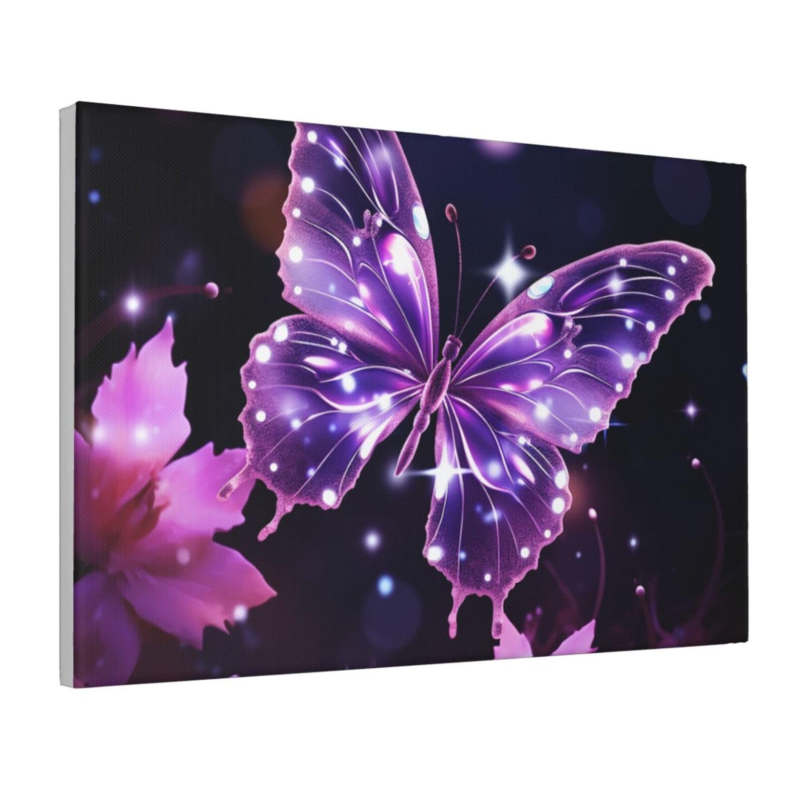 Framed Wall Art for Living Room Art Work, Cute Purple Butterfly Picture Prints Modern Office Wall Paintings Poster Aesthetic Wall Decorations for Home Decor Ready To Hang 8"x12"