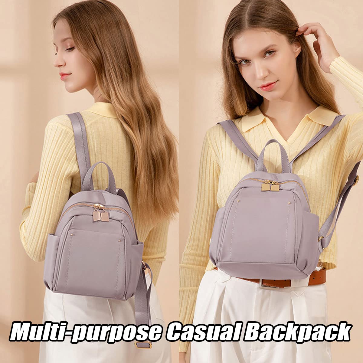 Mochila Pequeña de Moda para Dama, Hermoso Diseño de Mujer Mochila de Nylon en Colors Suave, Bolso Mochilas Ligeras Antirrobo con Múltiples Compartimentos para el Trabajo, Viajes, Ocio