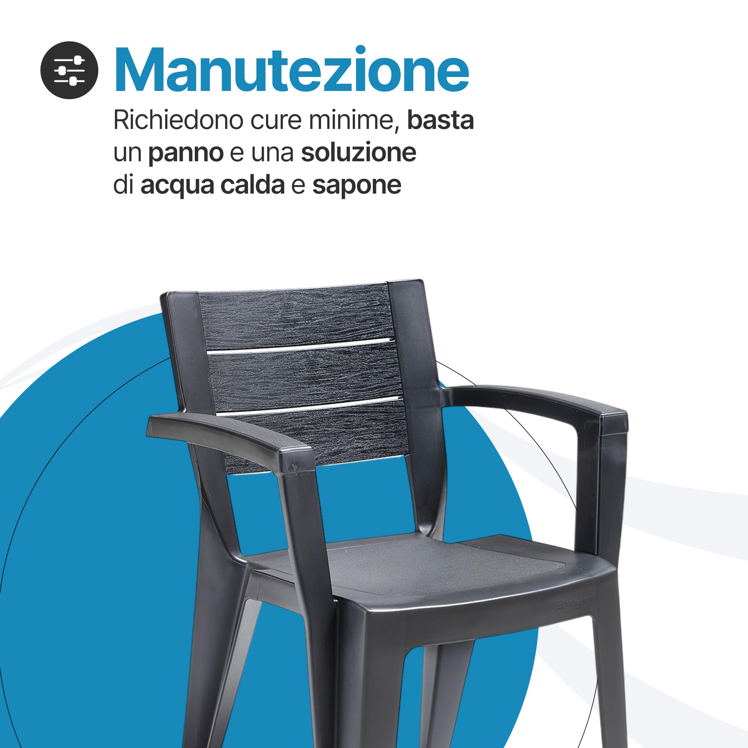 Tomaino - Set 6 Sedie Da Giardino In Plastica Maya - Sedie Plastica Impilabili Con Braccioli e Schienale a Doghe - Sedia Giardino Per Esterno, Terrazzo o Bar - Nero