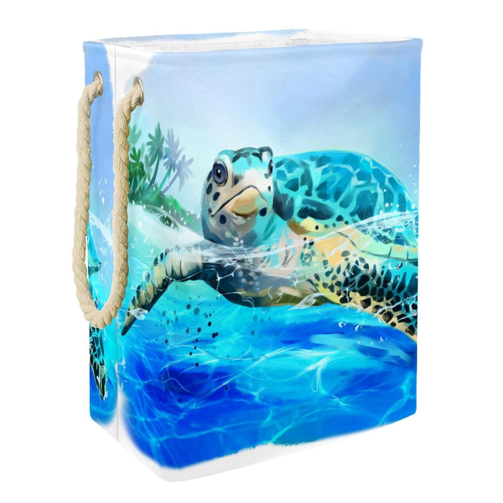 Grand panier à linge tortue de mer bleu océan pour vêtements sales