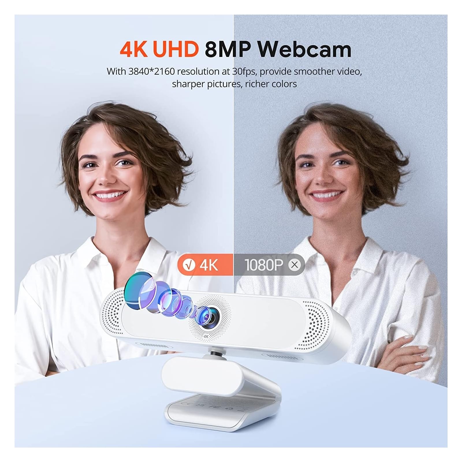 Webcam 4K for PC Web Cam con microfono con cancellazione del rumore/copertura privacy/fotocamera Web USB for treppiede for ufficio computer