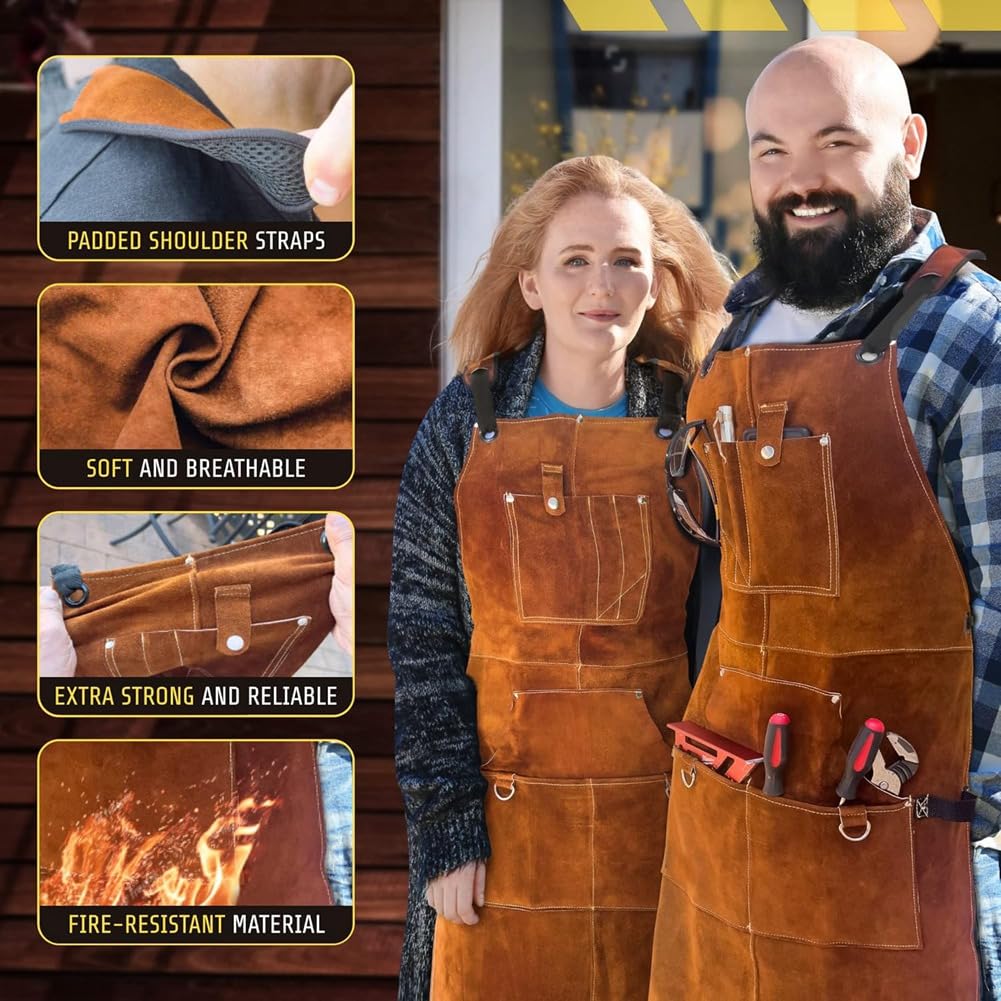 Tablier d'atelier avec poche à outils, tablier de travail en bois robuste pour homme pour forgeron, menuisier, taille M-XXL