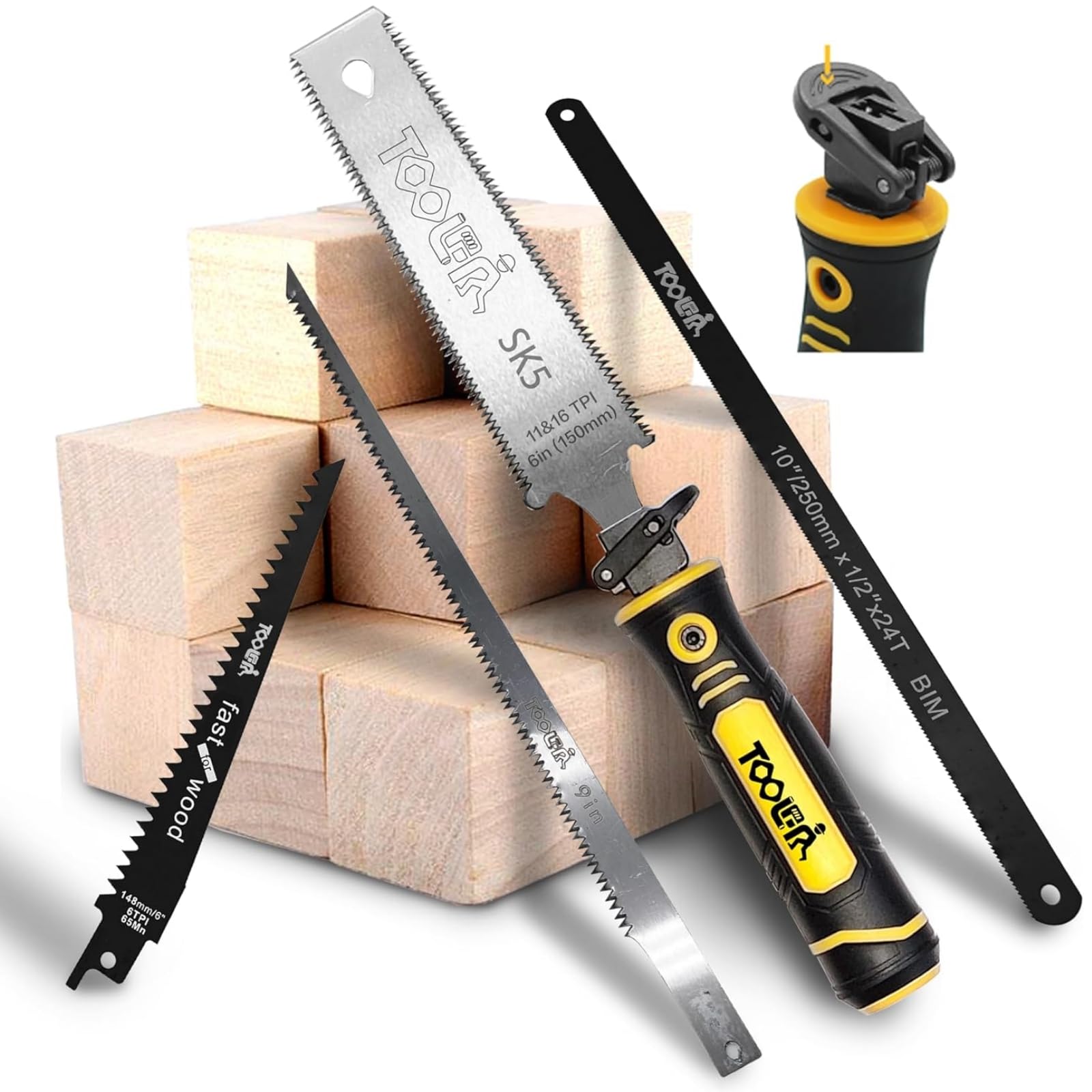 Magicbox 5 in 1 Japanese Pull Saw with 4 Blades (150mm/250mm), Double Edge Multi-Purpose Pro Hand Saw for Drywall Wood