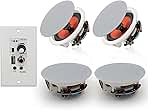 Herdio 6.5'' Bluetooth in Wall in Ceiling Speakers 600W 2-Way Flush Mount Speakers System with Wall Amplifier Receiver for Home Theater Office Bathroom(2Pairs, Paintable-Grille)