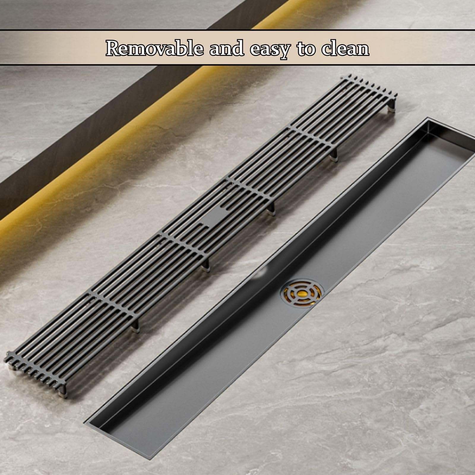 8cm de Ancho Gris Desagüe de Suelo Antiolor para Baño de Acero Inoxidable 304 Diseño Hueco Fácil Instalación con Núcleo de Ducha Antibloqueo de Gran Capacidad(8 * 120cm)
