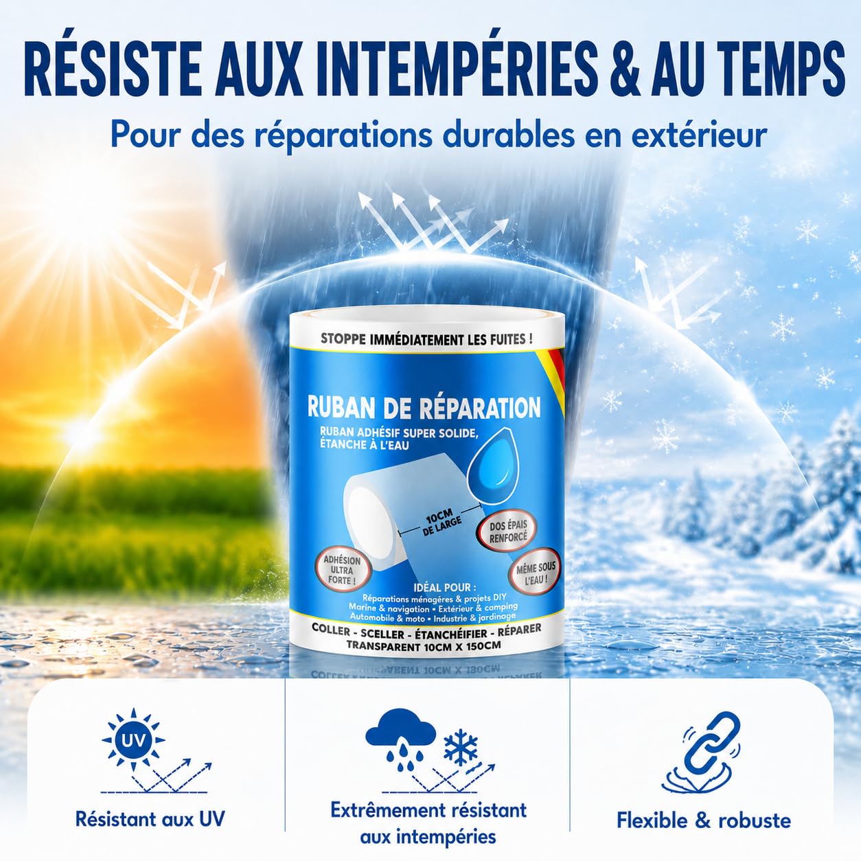 ATG® Kit réparation piscine sous l’eau scotch étanche transparent 10×150 cm ruban adhésif liner PVC