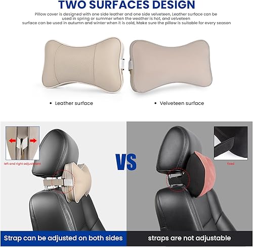 Miniatura 2 de au-kee Almohada para reposacabezas de espuma viscoelástica, terciopelo de cuero de dos lados, soporte para el cuello para asiento de automóvil de