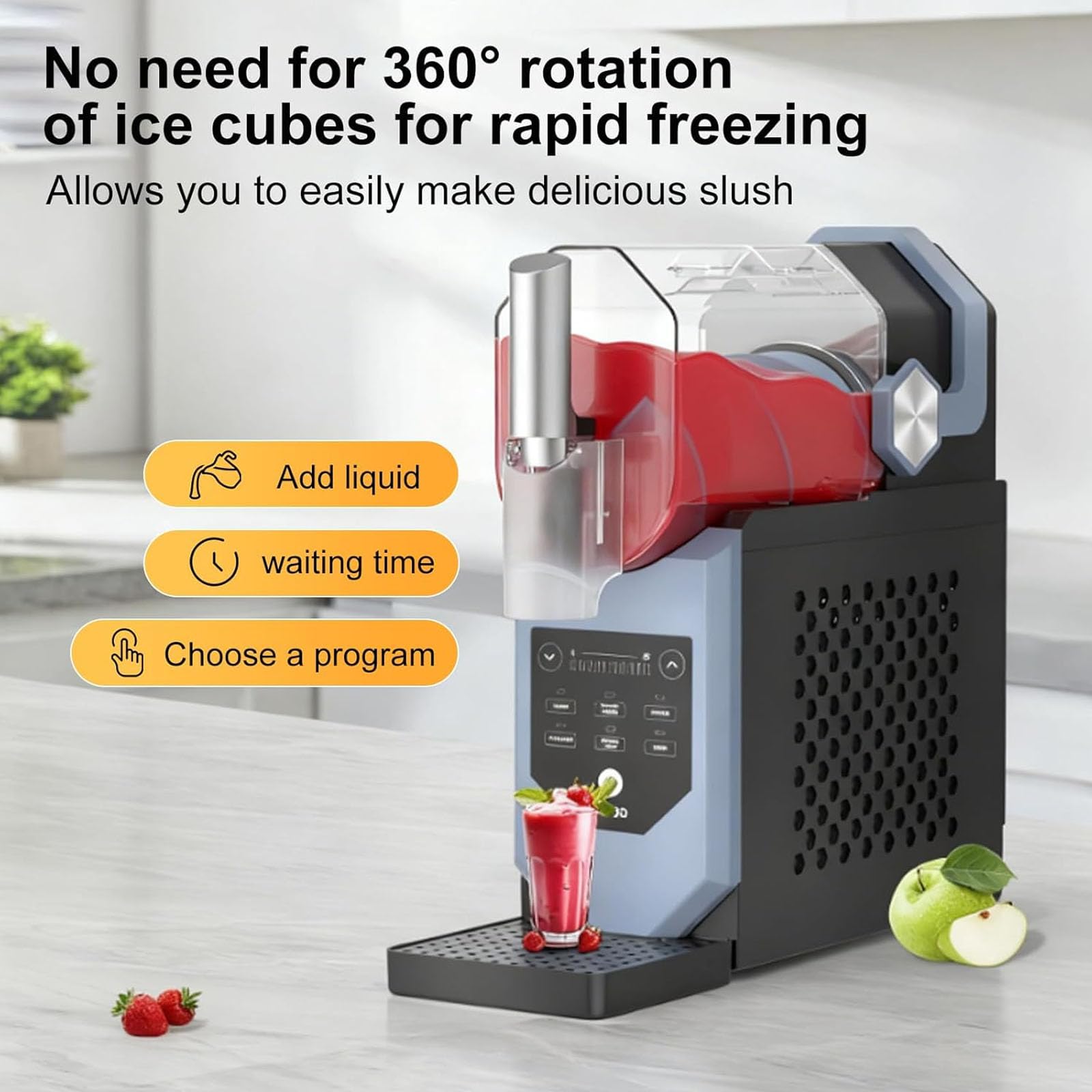 Machine à Slushie 2L, Machine à Slushy Pas Besoin de Glace pour la Maison, Machine à Boissons Glacées avec 5 Programmes Préréglés et Affichage LED, pour Crème Glacée, Frappes, Milk-Shake et Plus