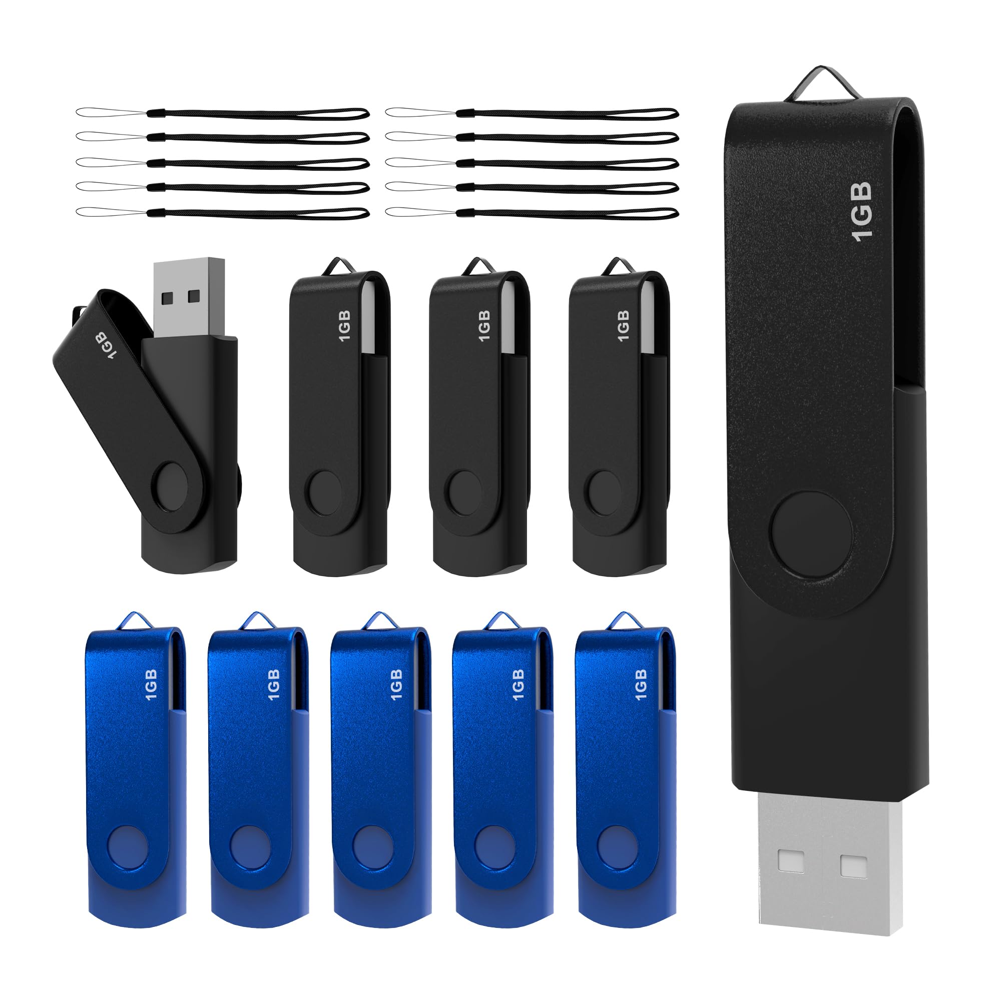 2GB USB Flash Drive 10-Pack,DGsolo Blue/Black Thumb Drives + 10 Lanyards