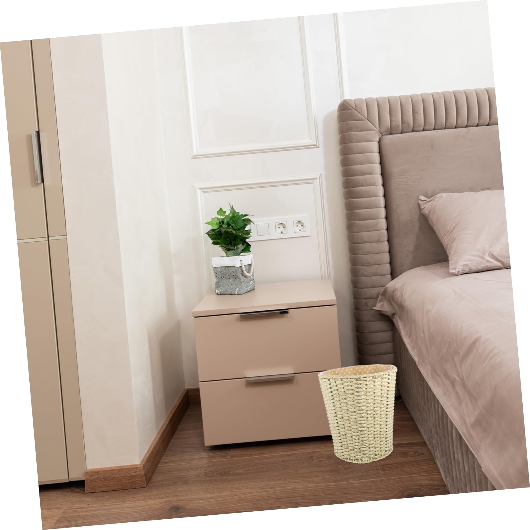 Cesta de Ropa Sucia Tejida de Gran Capacidad con Forro de Tela Beige