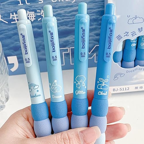 Miniatura 3 de MOZXIRZ 4 bolígrafos de gel estéticos retráctiles, de dibujos animados, de agarre suave, bolígrafo de tinta negra kawaii, suministros para niñas,