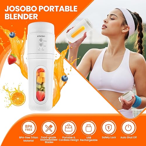 Miniatura 3 de JOSOBO - Licuadora portátil 3 en 1 para licuados de frutas, batidos y jugos, licuadora personal recargable por USB, pequeña licuadora portátil para