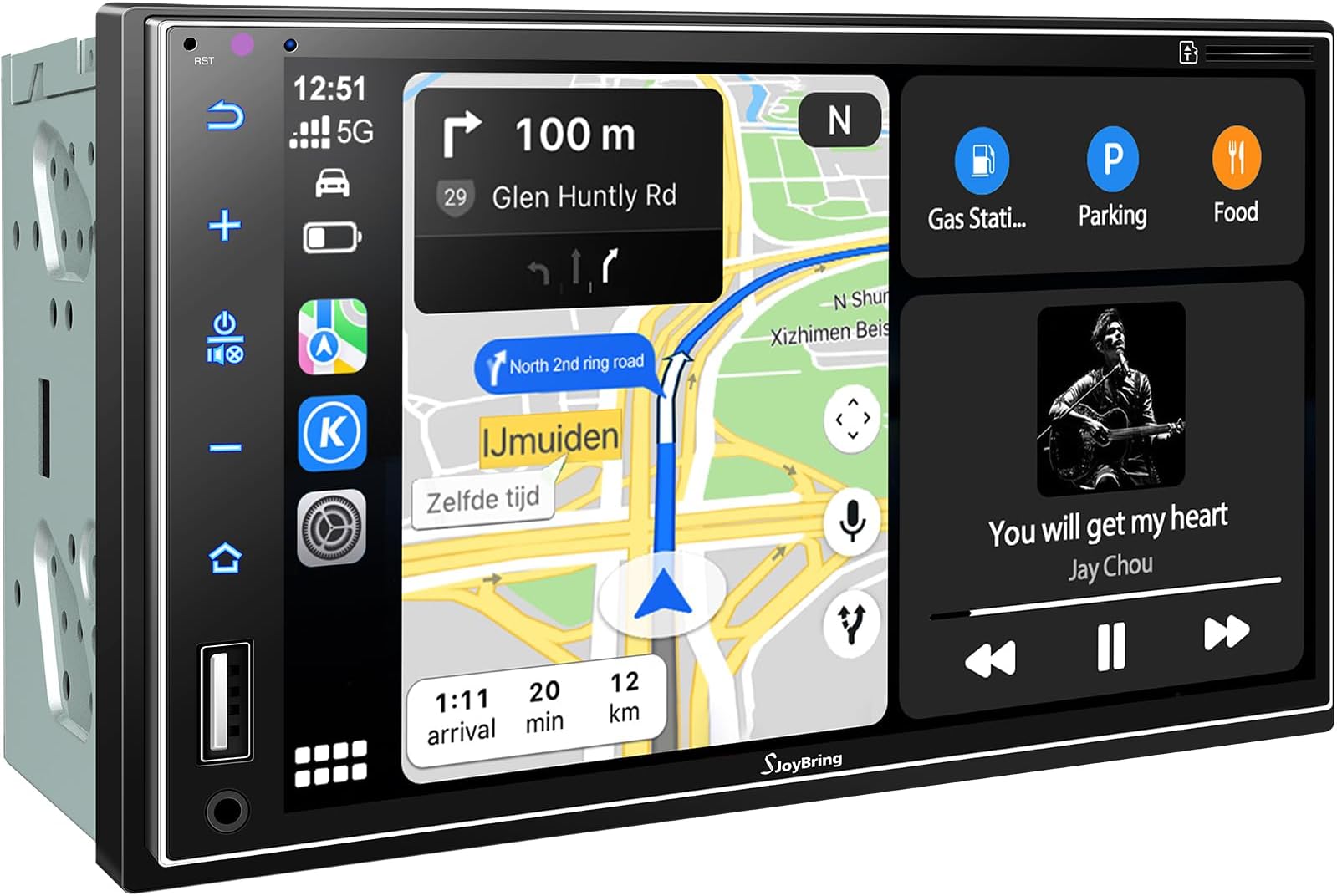 Double Din Car Stereo with Voice Control Carplay, Android Auto, Bluetooth, 7 Inch Full HD Touchscreen Car Radio with Mirror Link, Subwoofer, Steering Wheel Control, Rear View Camera, FM/AM