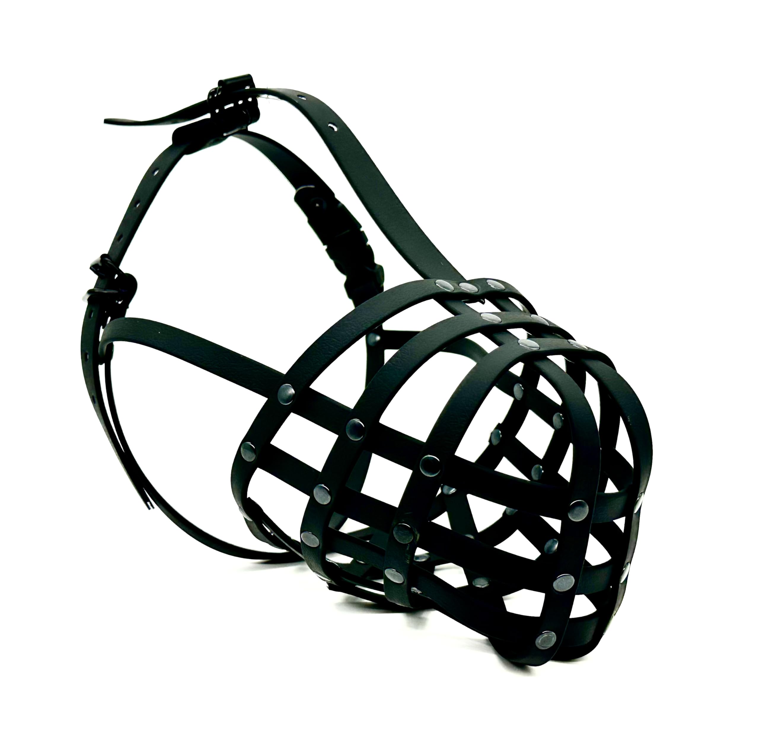 Strong Biothane Dog Muzzle for American Bully XL | Waterproof & Odour-Proof Basket Design | Durable Training Muzzle for Biting & Scavenging | Handmade Black (BXL2, Black)