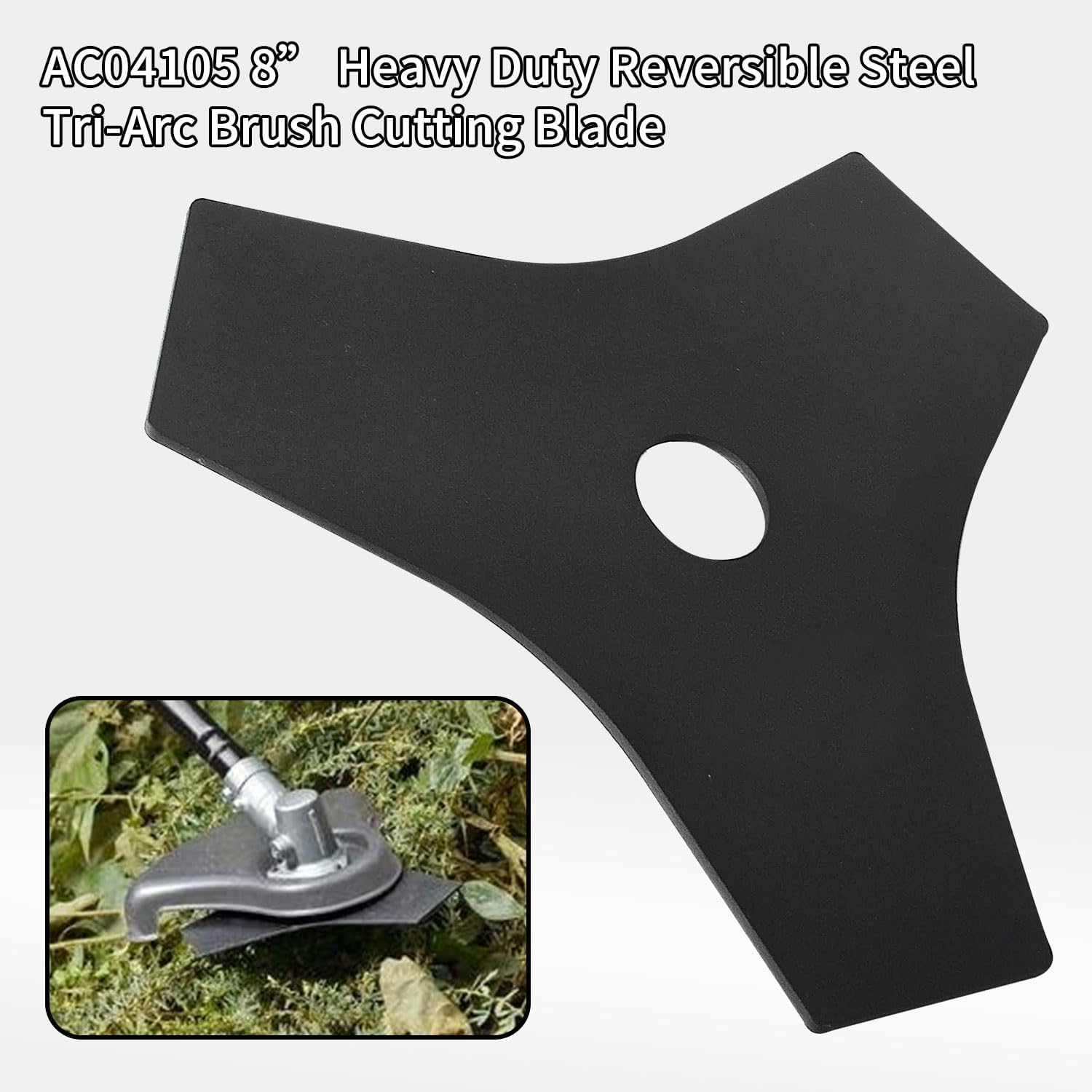 2 Pack AC04105 8” Heavy Duty Reversible Steel Tri-Arc Brush Cutting Replacement Blade Compatible with Ryobi for Mdoels RY254BC, RY40255, RYBRC77 Hardened Steel