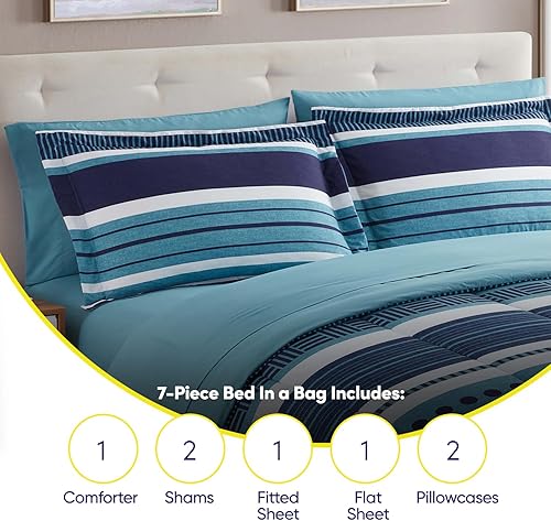 Miniatura 6 de Sweet Home Collection Juego de edredón de 7 piezas de color sólido para todas las estaciones, manta alternativa de plumón suave y lujosas sábanas de