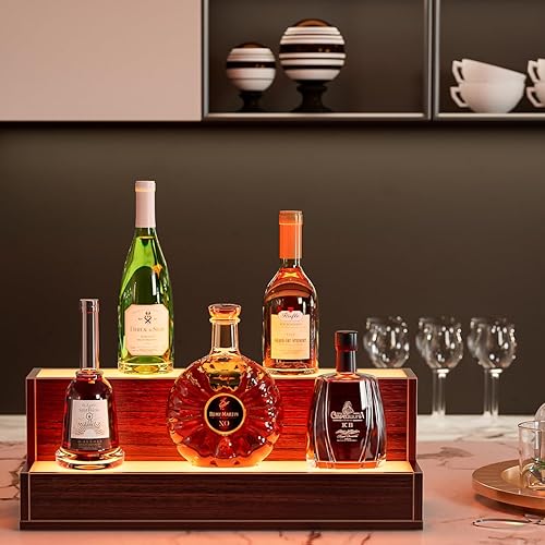 Vista 44 de Estante de exhibición de botellas de licor con luces LED, estantes de exhibición de barra de 24 pulgadas para botellas de licor con control remoto