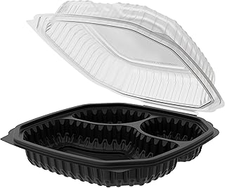 EcoQuality 9x9x3 Inch 3 Compartment Black Hinged Takeout Containers with Clear Lids Food Storage Clamshell for Meal Prep, Restaurant, Catering, and Takeout Packaging (40)