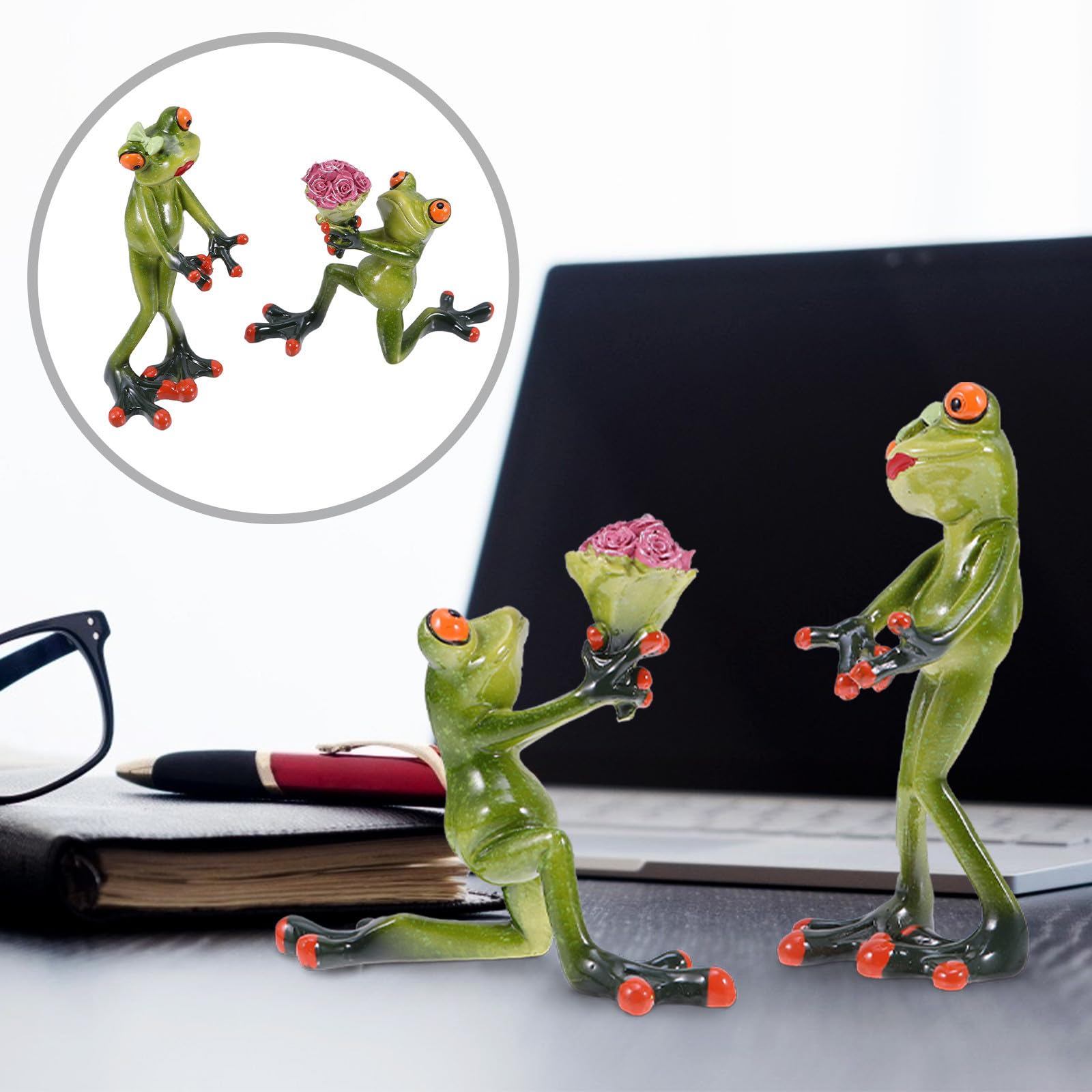 CALLARON Harzfrosch Figur 2 Stück aus Kunstharz Heiratsantragsmodell Grün | Romantische Klassische Form, für Schreibtisch oder Garten, Geschenkidee für Freundin oder Ehefrau