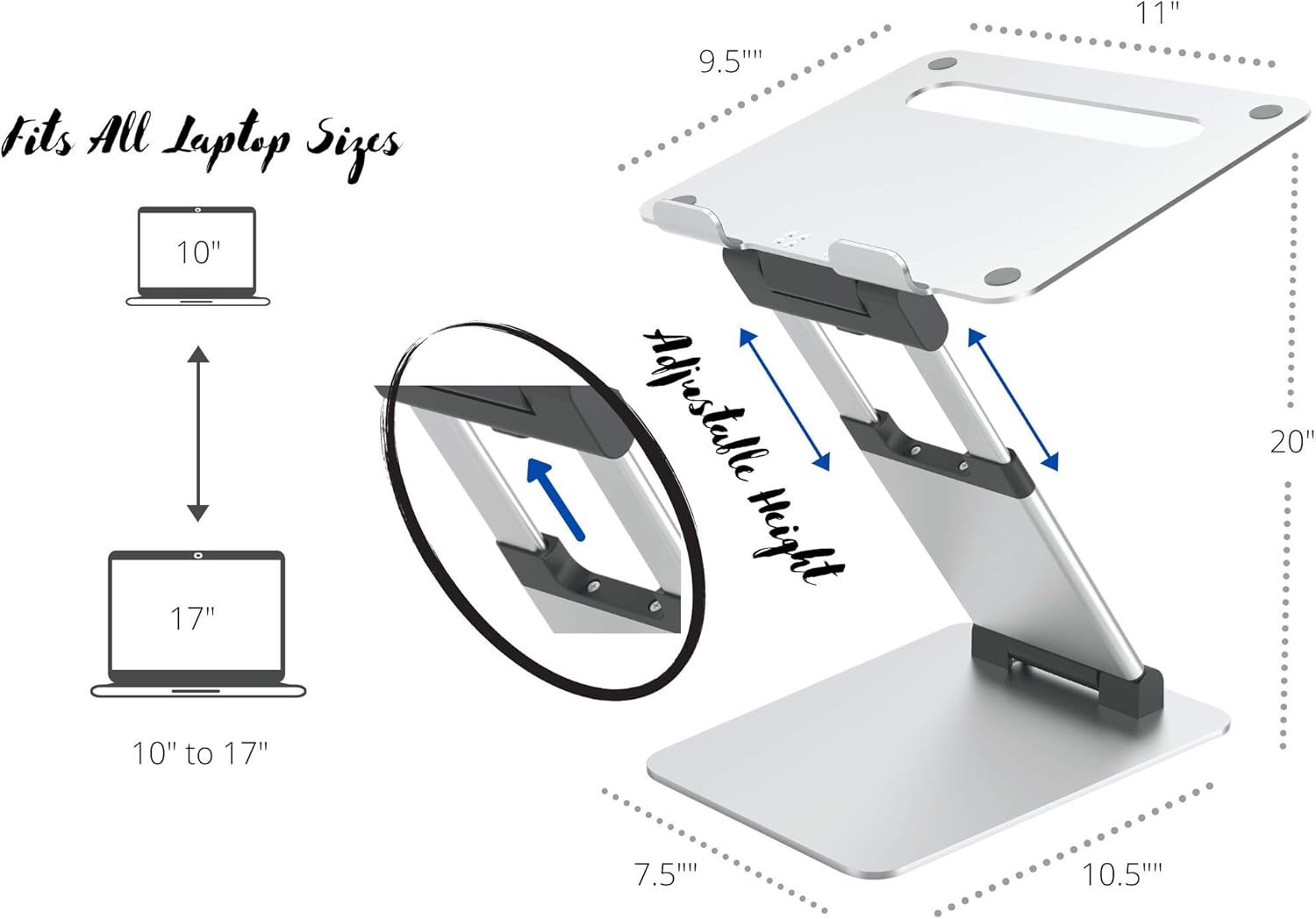 Adjustable Laptop Stand, Foldable, Portable, Supports MacBooks, Tablets and Laptops 10"-17" - Space Gray