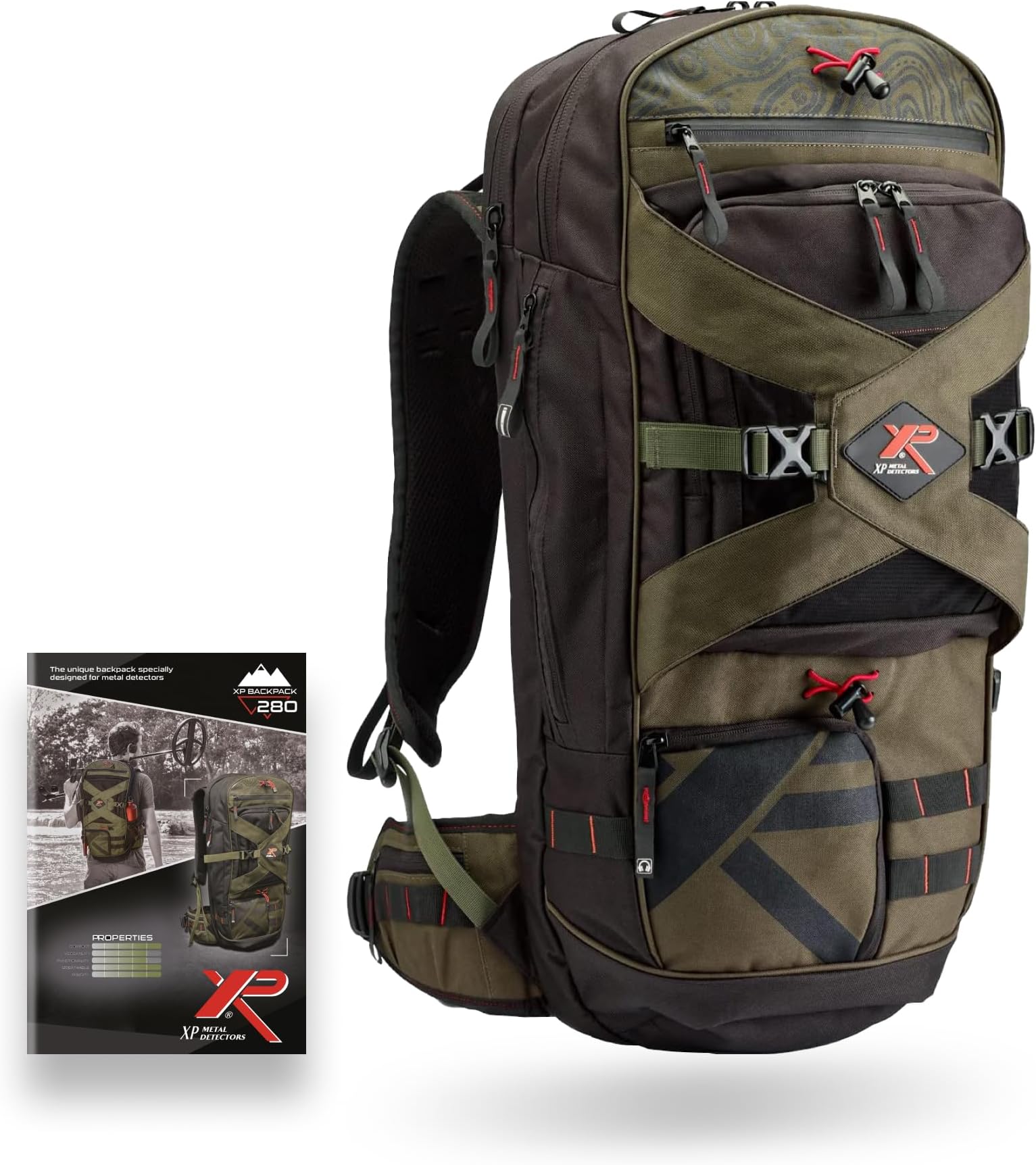 XP METAL DETECTORS Backpack 280 robust, unique and specially designed for metal detectors - ergonomic and convinient with More than 10 dedicated pockets and compartements (XPBACKPACK)