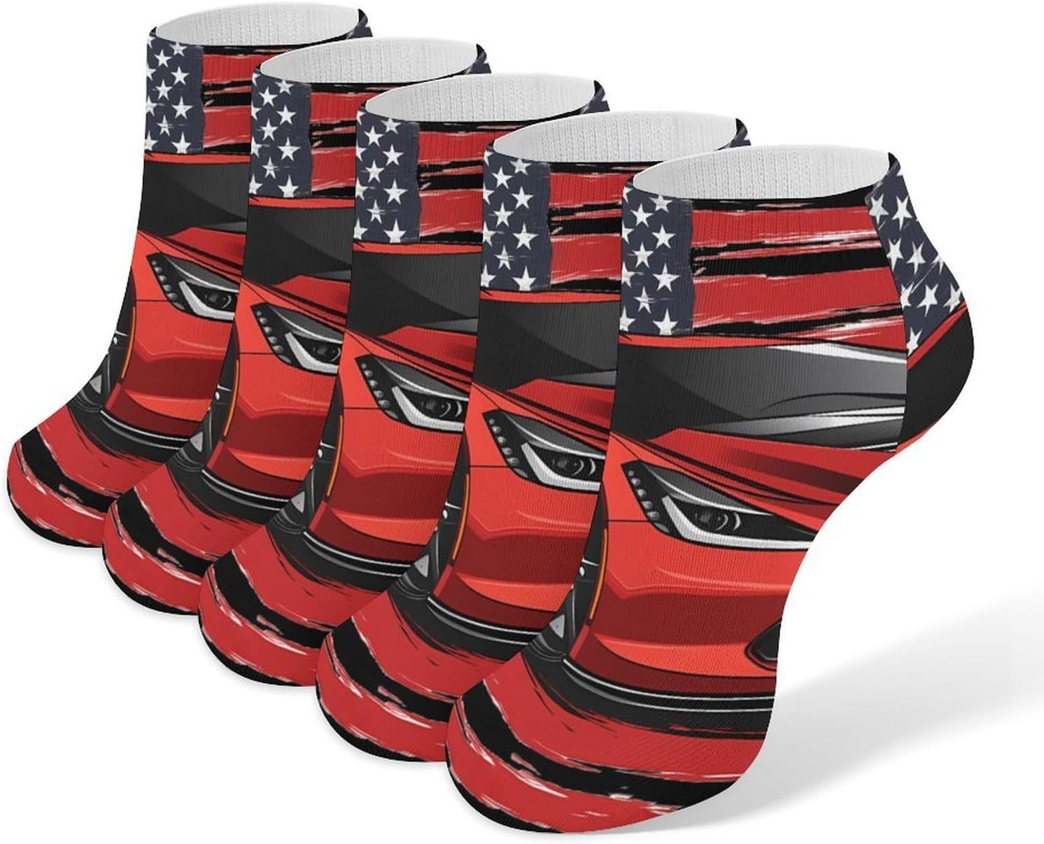 US Flag Sports Car Ankle Socks No Show Socks Cushion Low Cut Socks 5 Pack