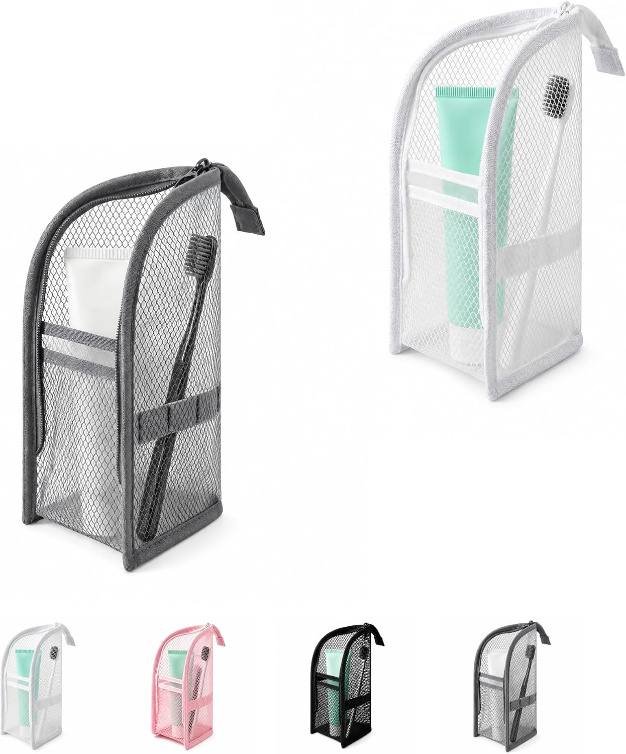 2/4pcs Standing Toiletry Bag,Standing & Foldable Travel Toothbrush Storage,Portable Eva Mesh Travel Toiletry Pouches For Weekend Trips, Business Travel And Daily Use,White+Gray