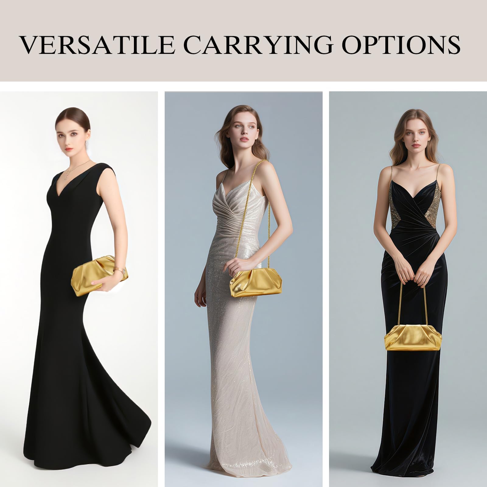 Elegante Abendtasche Damen Gold, Plissee Clutch Tasche aus PU Leder mit Abnehmbarer Kette, Goldene Handtasche für Hochzeit, Party oder Abendessen, Stilvolle Damen-Clutch mit Kreatives Design