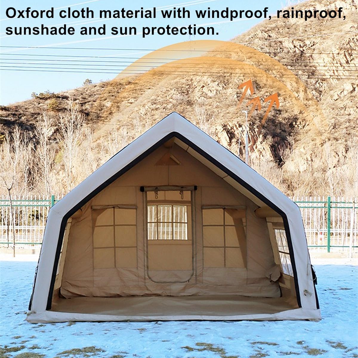 4 Season Air Tent Glamping Tent with Separate Living and Sleeping Area,Waterproof Pop-Up Outhouse Yurt with Pump and Stove Jack Hole, 8-10 Person Camping Quick Set Up