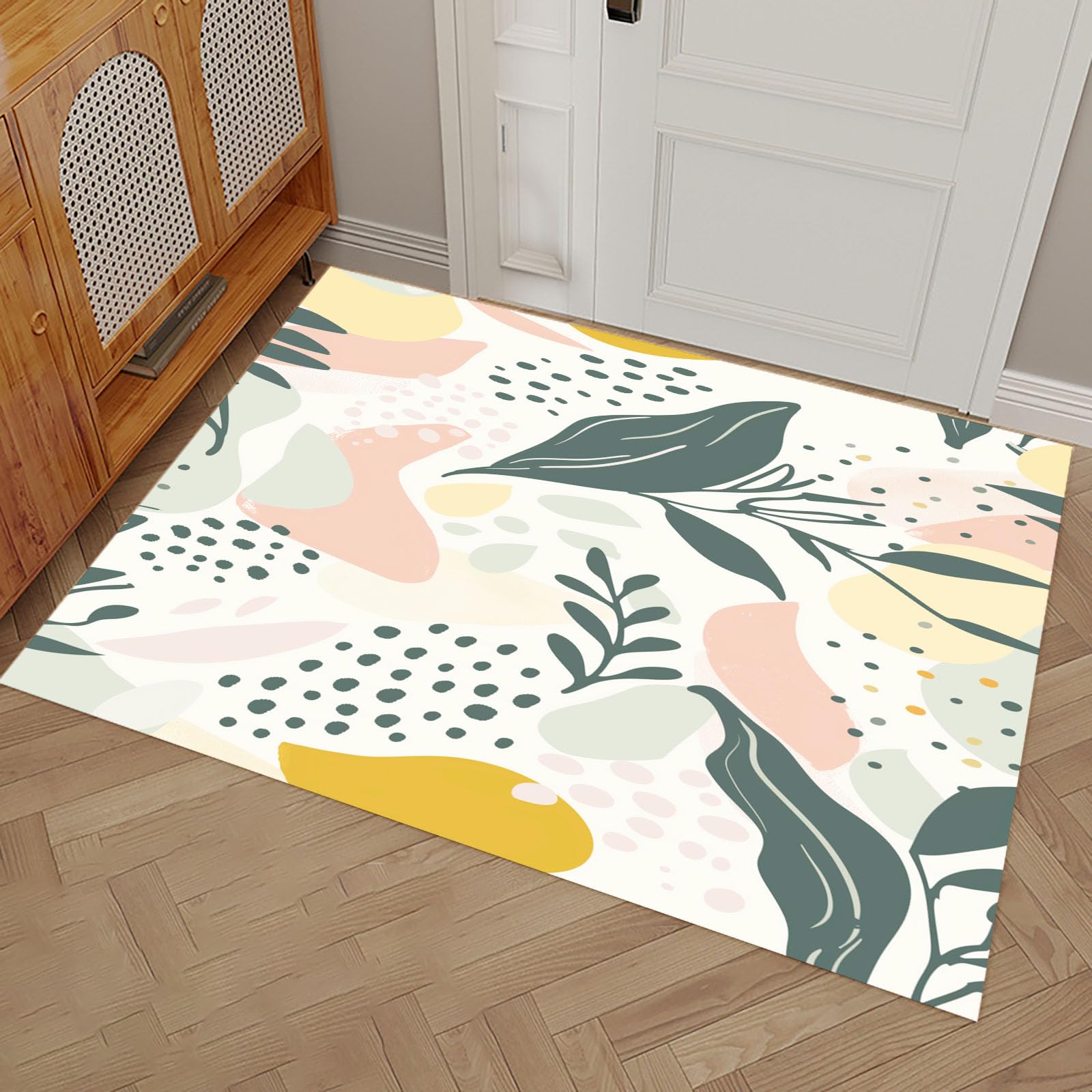 Tapis d'entrée absorbant et antidérapant lavable en machine, motif feuillage 50x80cm