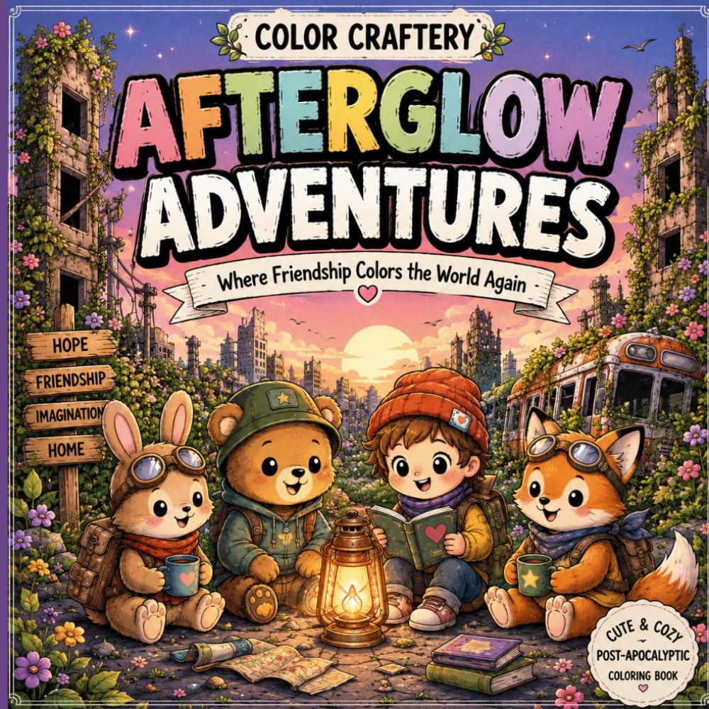 Afterglow Adventures: A Cute & Cozy Post-Apocalyptic Coloring Book Filled with Friendship, Hope, Imagination, and Whimsical Animal Adventures